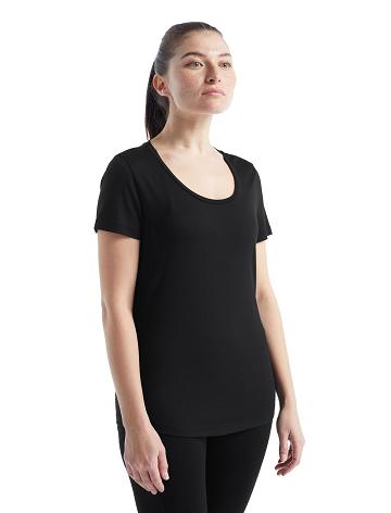 Black Icebreaker Merino Sphere II Short Sleeve Scoop Women's T Shirts | AU 1586HAPK